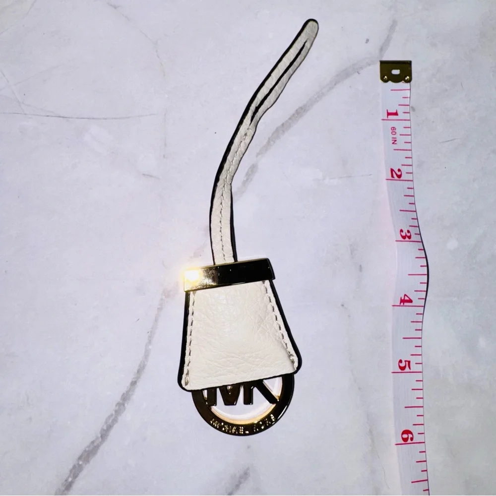 Michael Kors Gold and Cream MK Circle Logo Keyring Hangtag